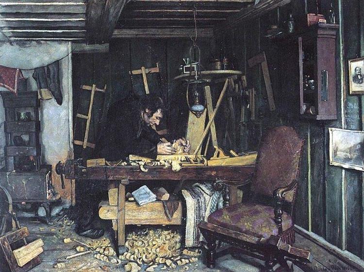 Gustav Wentzel Painting Snekkerverksted oil painting picture